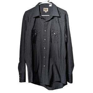 Ely Cattleman Vintage Black Pearl Snap Western Shirt Mens Sz 17-35